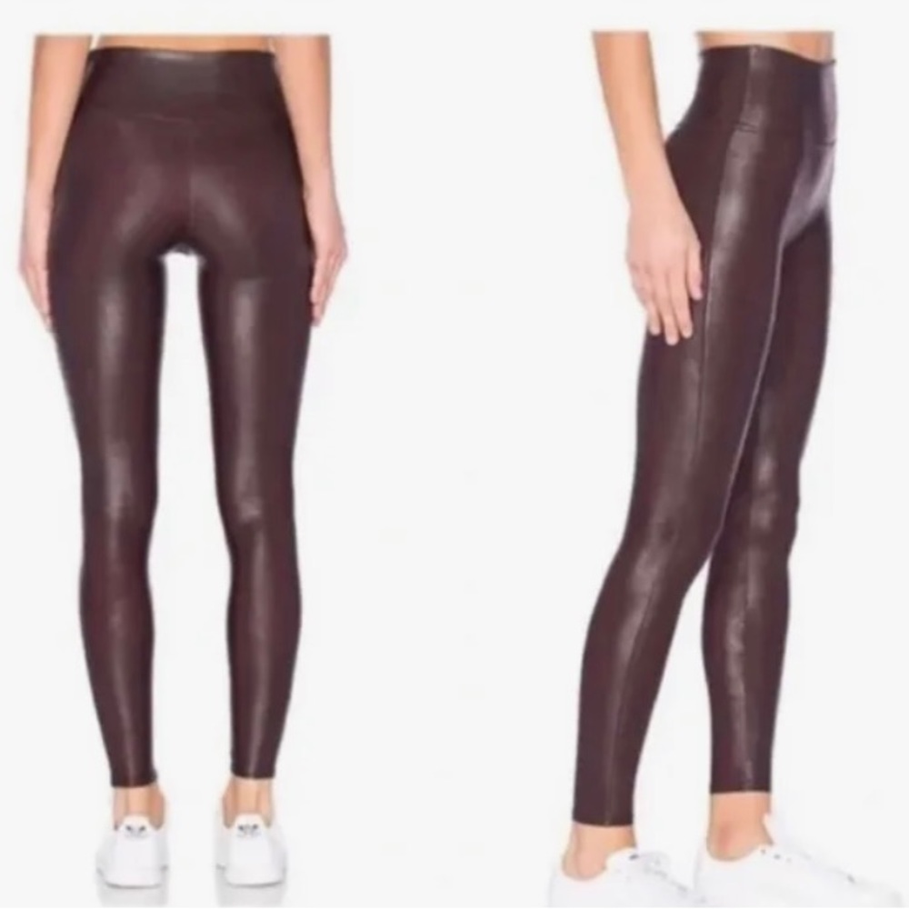 SPANX Burgundy Faux Leather Leggings